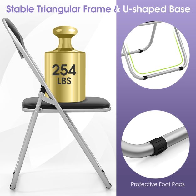 Set of 6 Folding Chair with Padded Seat and Stable U-shaped Frame for Office/Party/Conference/Dining Room