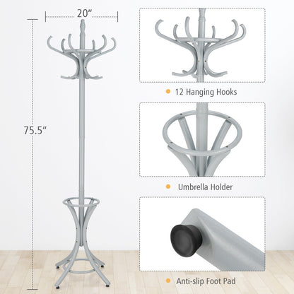 Free-standing Jacket Stand with Umbrella for Living Room-Gray
