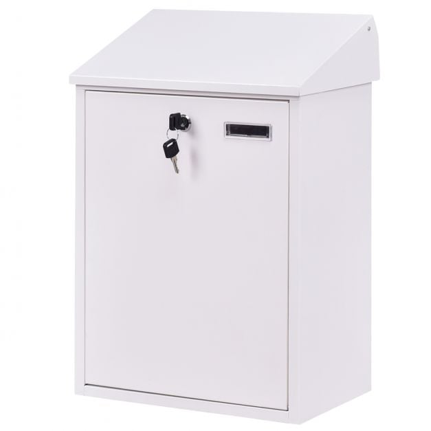 Steel Lockable Postbox Locking Home Letter Post Box Wall Mounted-White
