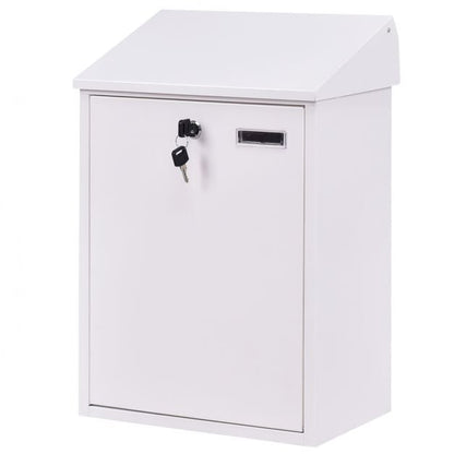 Steel Lockable Postbox Locking Home Letter Post Box Wall Mounted-White