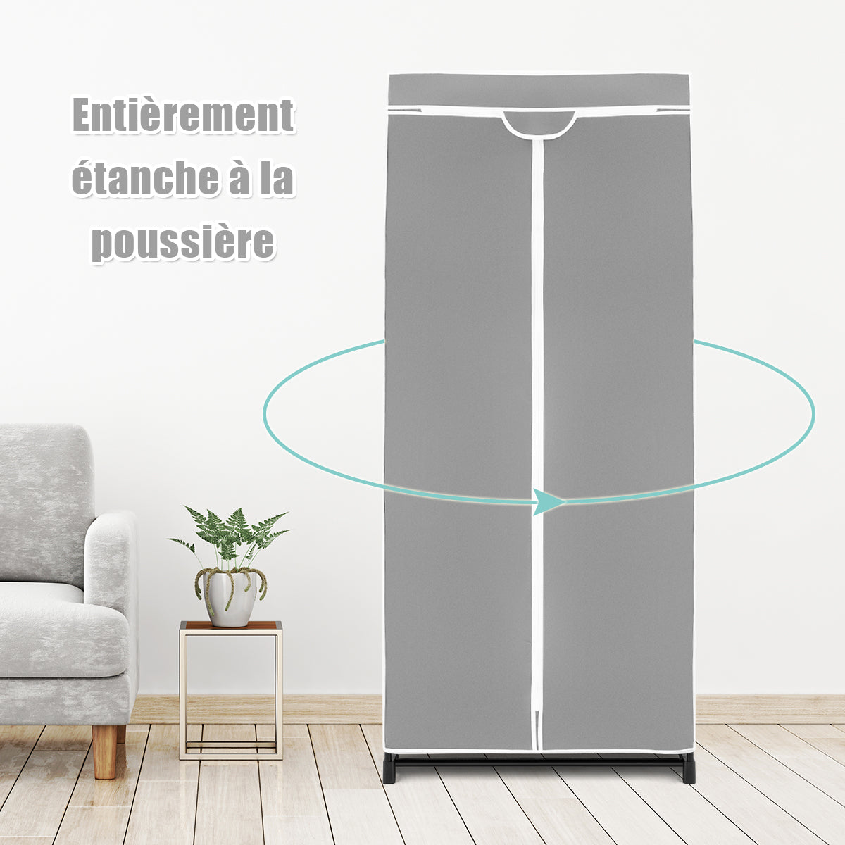 Double Canvas Wardrobe with Dust-proof Cover-Grey