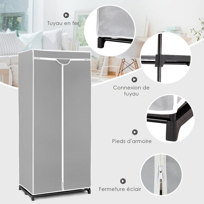 Double Canvas Wardrobe with Dust-proof Cover-Grey