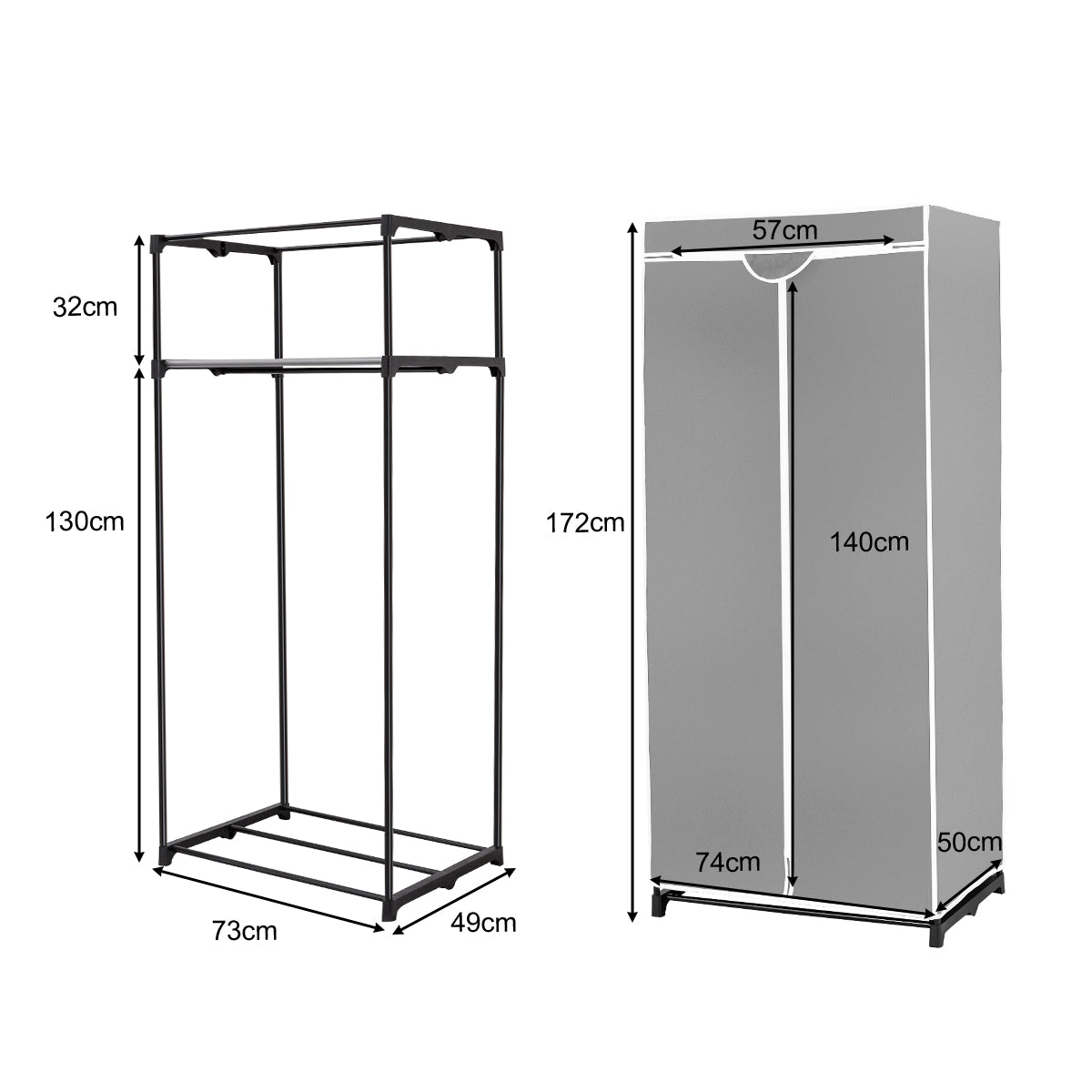 Double Canvas Wardrobe with Dust-proof Cover-Grey