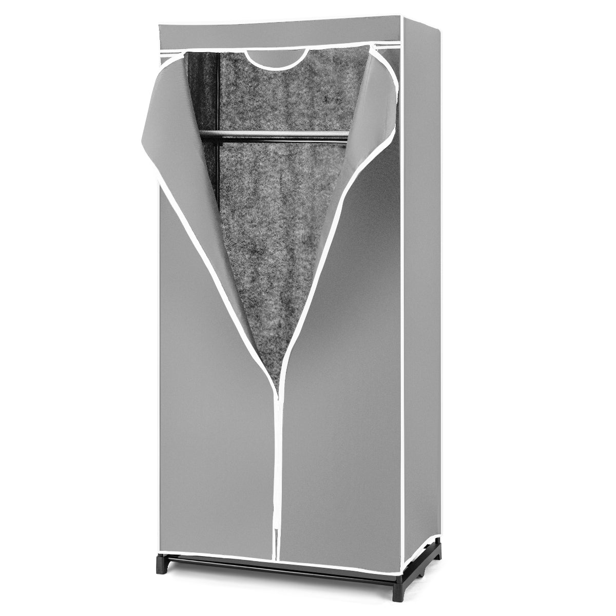 Double Canvas Wardrobe with Dust-proof Cover-Grey