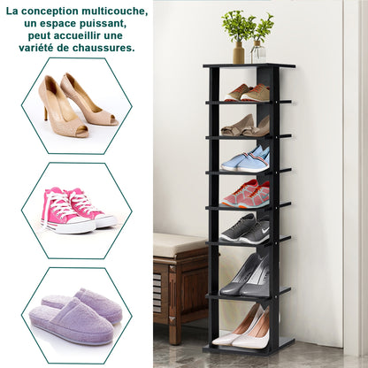 Wooden Shoe Rack 8 Tier Shoe Rack Shoe Organizer Vertical 27.5x26.5x110cm Black