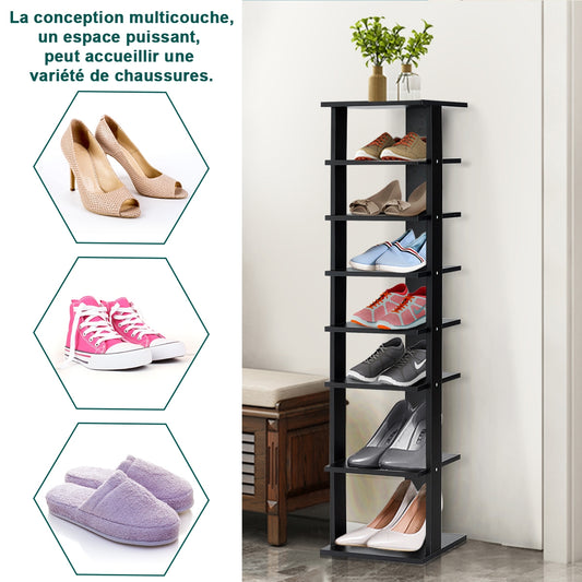 Wooden Shoe Rack 8 Tier Shoe Rack Shoe Organizer Vertical 27.5x26.5x110cm Black