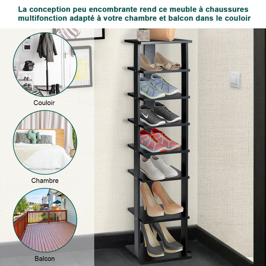 Wooden Shoe Rack 8 Tier Shoe Rack Shoe Organizer Vertical 27.5x26.5x110cm Black