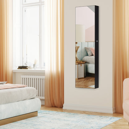 Lockable Wall Mounted Jewelry Armoire with Full Length Mirror and LED Lights-Black