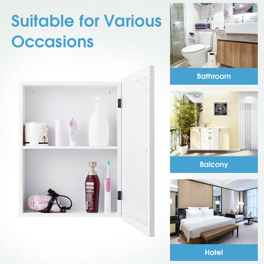 Adjustable Wall Mounted Storage Cupboard with Mirror for Bathroom-White