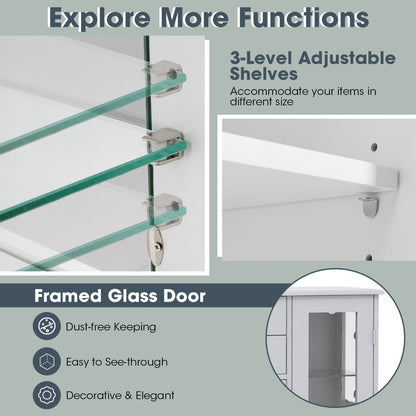 Wooden Buffet Sideboard with Adjustable Shelves and 2 Glass Doors-Grey