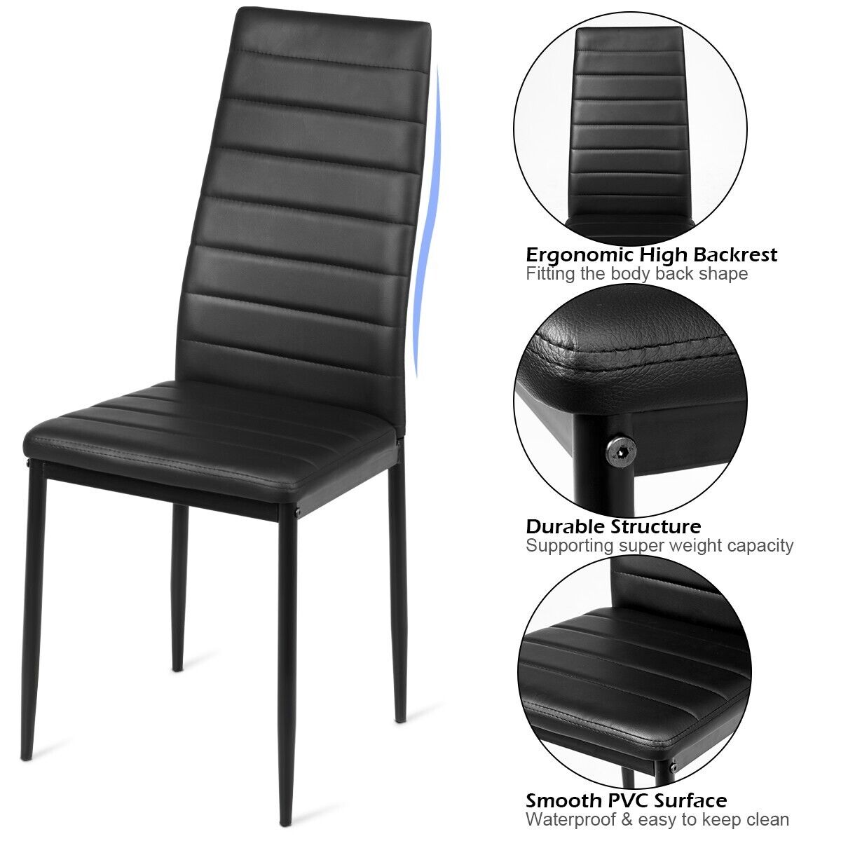 Set of 6 High Back Dining Chairs with Metal Legs and Foot Pads
