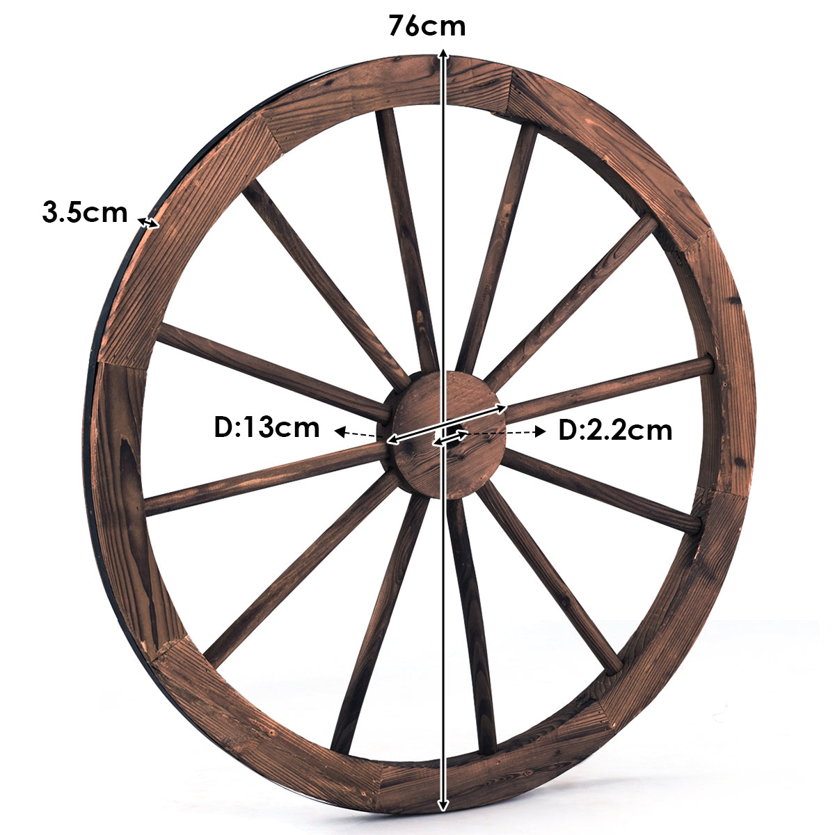 Wagon wheel wooden wheel decorative wagon with sheet iron brown 76x76x3.5 cm