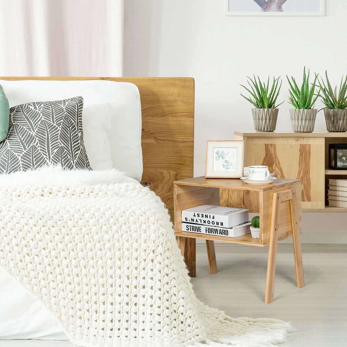 Set of 2 Stackable Bedside Table with Open Storage Compartment