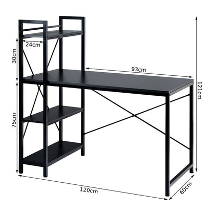 Wooden Computer Desk Writing Table with 4-Tier Reversible Bookshelf-Black