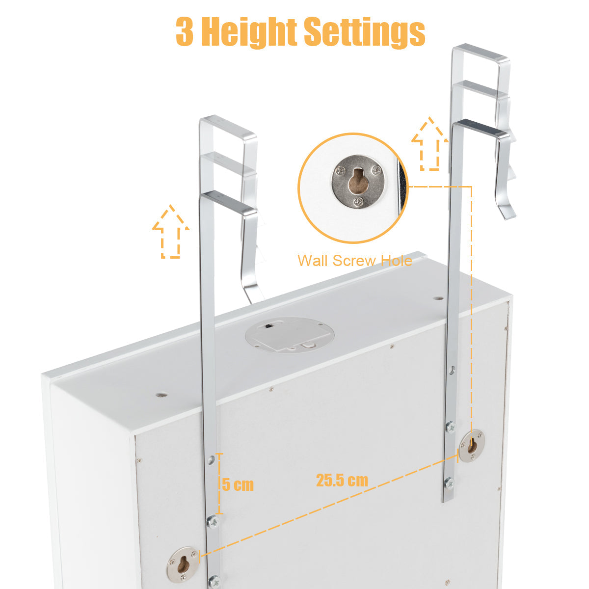 5 LEDs Lockable Mirror Jewelry Cabinet Armoire with 6 Drawers-White