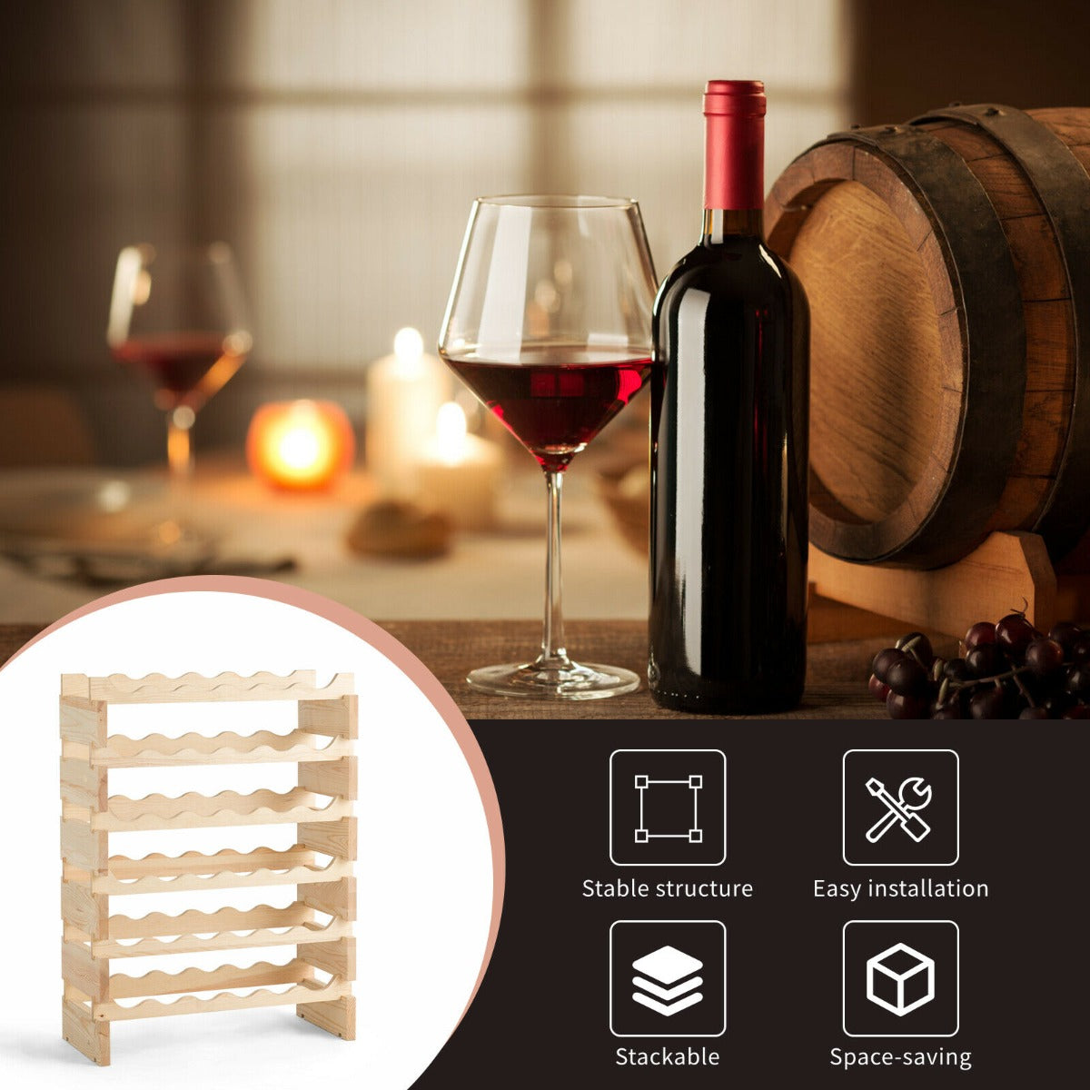 6 Tier Wine Rack with stackable Design for 36 Bottle