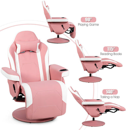 Electric Massage Gaming Chair with Cup Holder and Side Pouch-Pink