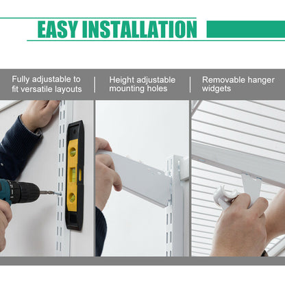 Closet Organiser System with Hanging Rod and Adjustable Metal Rail