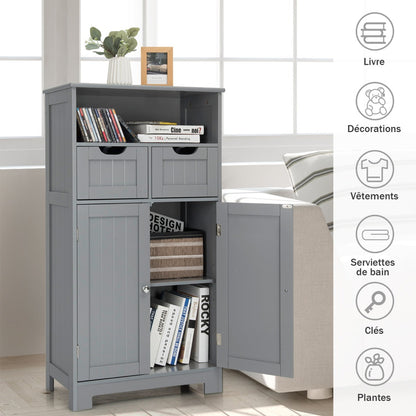 Bathroom Floor Cabinet with Open Shelf &amp; 2 Drawers-Grey