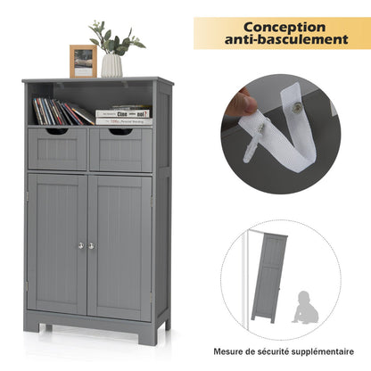 Bathroom Floor Cabinet with Open Shelf &amp; 2 Drawers-Grey