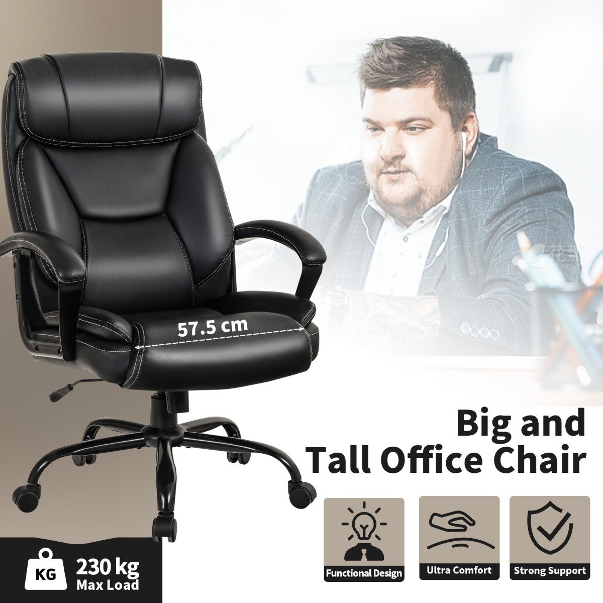 Executive Massage Chair with 6 Vibrating Points-Black