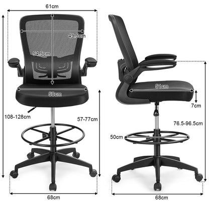 High Back Mesh Office Chair with Flip-up Armrests and Footrest Ring-Black