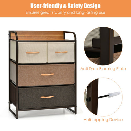 Vertical Dresser Storage Tower with Wooden Top and 4 Drawers