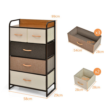 Vertical Dresser Storage Tower with Wooden Top and 5 Drawers-Muticolour