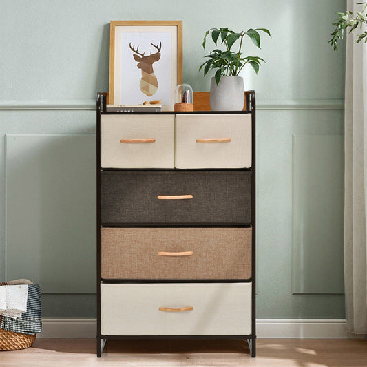 Vertical Dresser Storage Tower with Wooden Top and 5 Drawers-Muticolour