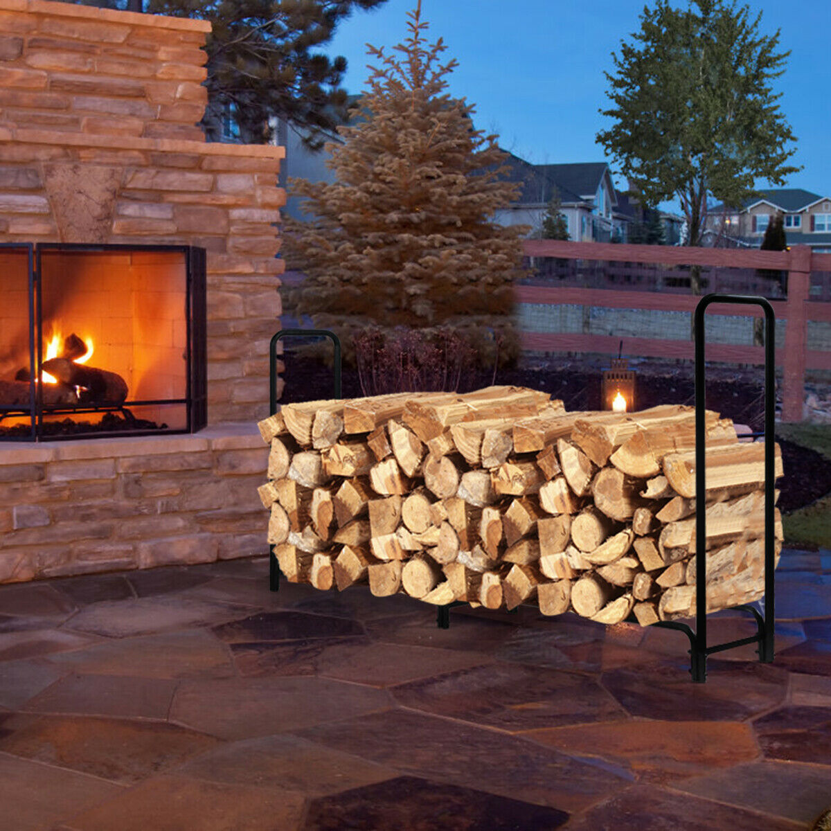 Outdoor Firewood Storage Rack with 500KG Weight Capacity