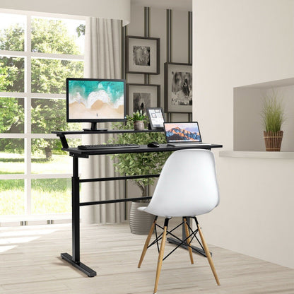 2-Tier Height Adjustable Standing Desk with Crank Handle-Black