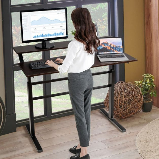 Standing Desk Crank Adjustable Sit to Stand Workstation-Brown