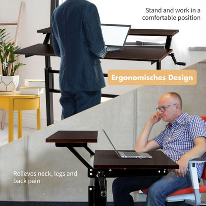 Standing Desk Crank Adjustable Sit to Stand Workstation-Brown