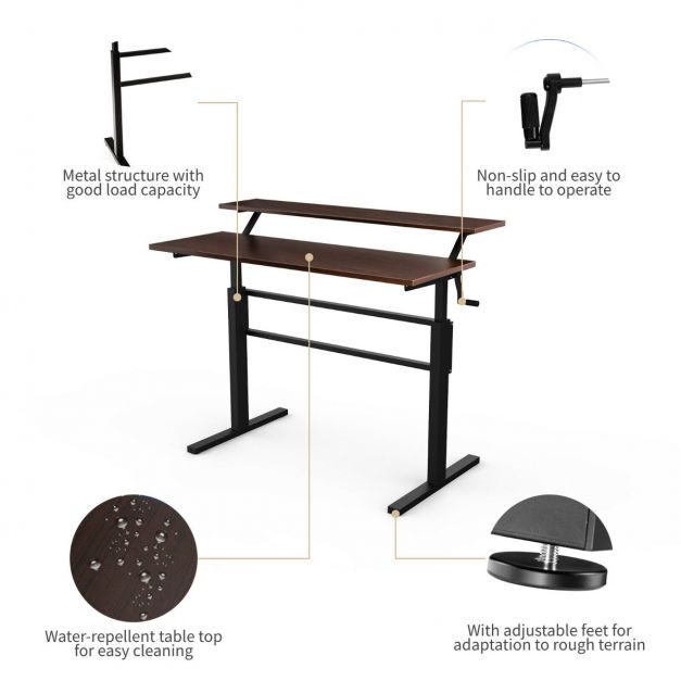 Standing Desk Crank Adjustable Sit to Stand Workstation-Brown