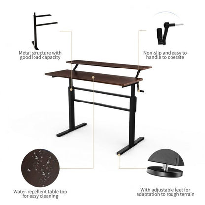 Standing Desk Crank Adjustable Sit to Stand Workstation-Brown