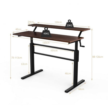 Standing Desk Crank Adjustable Sit to Stand Workstation-Brown