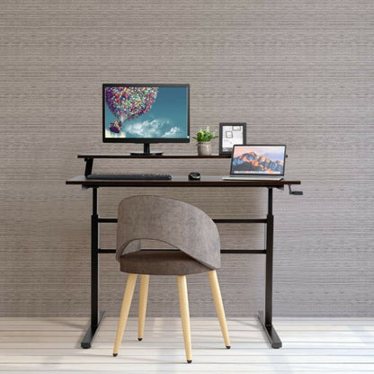 Standing Desk Crank Adjustable Sit to Stand Workstation-Brown