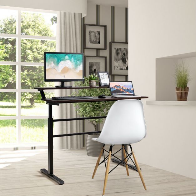 Standing Desk Crank Adjustable Sit to Stand Workstation-Brown