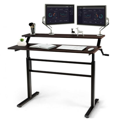 Standing Desk Crank Adjustable Sit to Stand Workstation-Brown