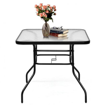 Rectangle Metal Coffee Table with Tempered Glass Top for Patio