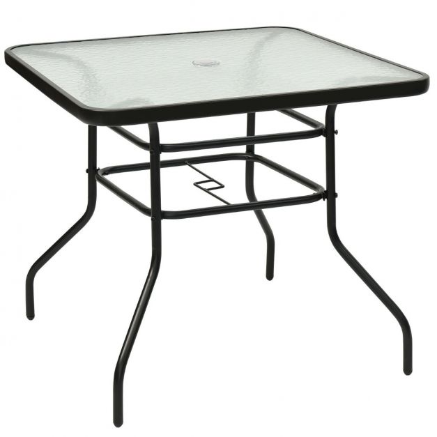 Rectangle Metal Coffee Table with Tempered Glass Top for Patio