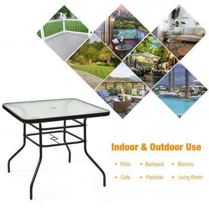 Rectangle Metal Coffee Table with Tempered Glass Top for Patio