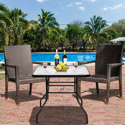 80CM Garden Dining Table with Tempered Glass and Parasol Hole-Size 2