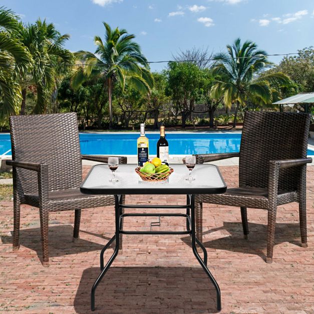 Rectangle Metal Coffee Table with Tempered Glass Top for Patio