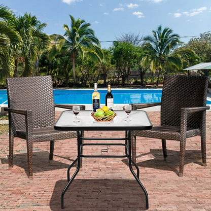 80CM Garden Dining Table with Tempered Glass and Parasol Hole-Size 2