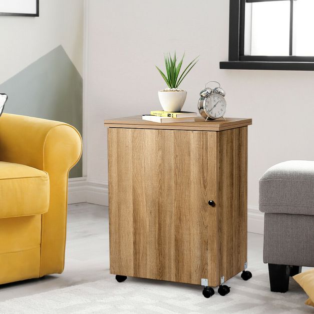 Folding Sewing Craft Table Shelf Storage Cabinet Home Furniture-Natural