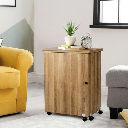 Folding Sewing Craft Table Shelf Storage Cabinet Home Furniture-Natural