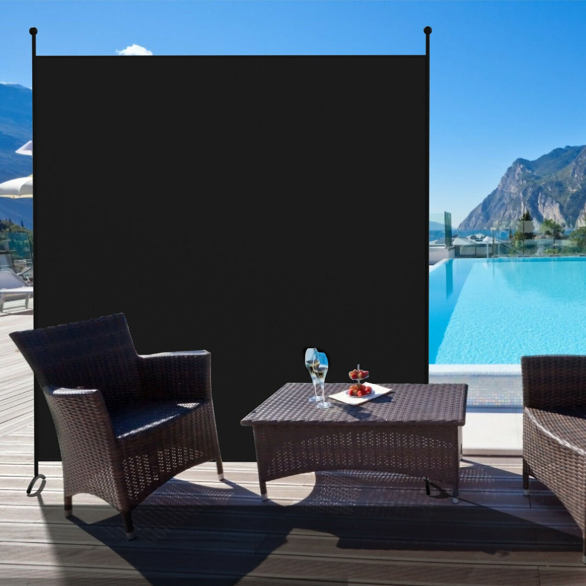 Single Panel Room Divider with Curved Support Feet-Black