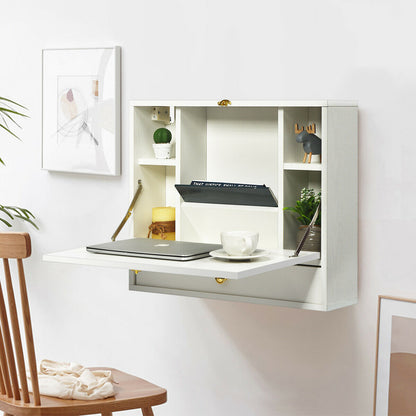 Wall Mounted Foldable Multi-functional desk Wooden Cabinet-White