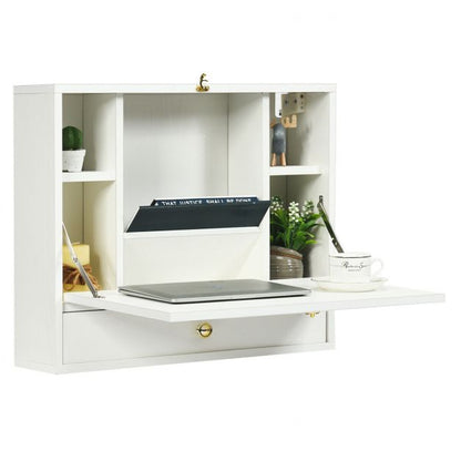 Wall Mounted Foldable Multi-functional desk Wooden Cabinet-White